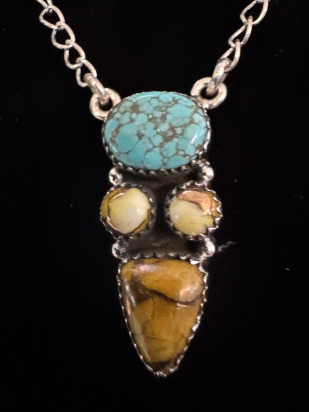 Sterling Silver Turquoise and Yellow  honey Dahlia Jasper Pendant Necklace